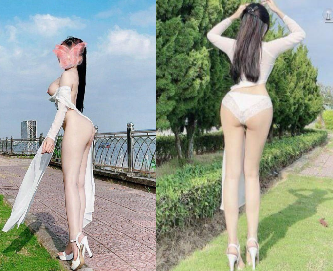 Áo dài quyến rũ vừa vén tà vừa khoe sắc đẹp bên dòng sông